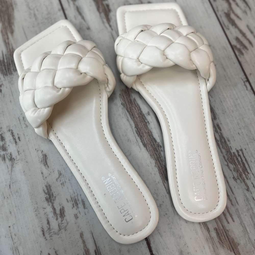 Cape Robbin Vagabond Braided Mule Sandals – Women’s Size 9 White Square Toe Slip - Picture 8 of 16